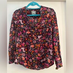 Anthropologie Maeve Woodland/Floral Patterned Long Sleeve Blouse